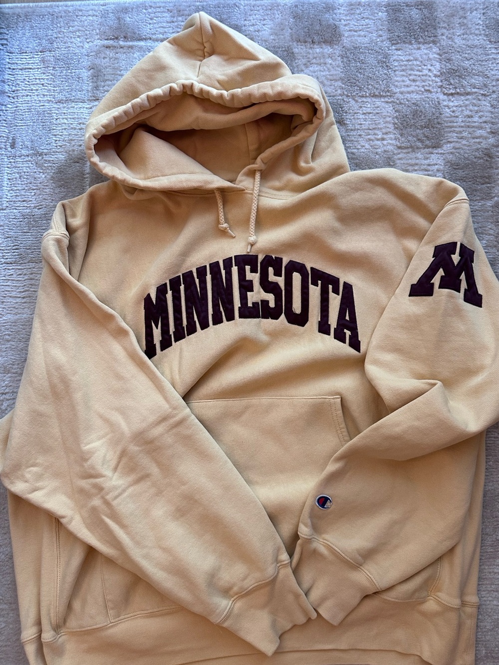Champion Beige Minnesota Hoodie with Maroon Lettering